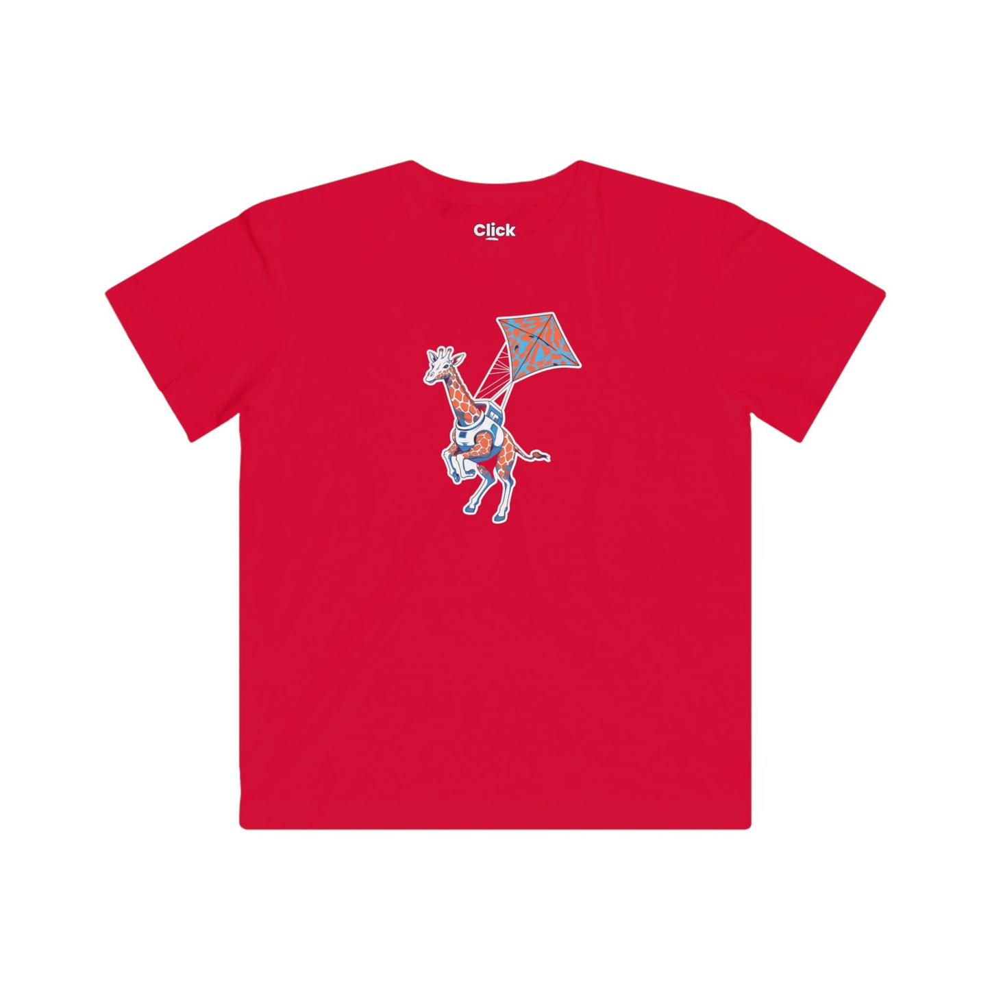 Kids Futuristic T-Shirt - Powerful Giraffe Flying a Kite - Futuristic Style T-Shirt