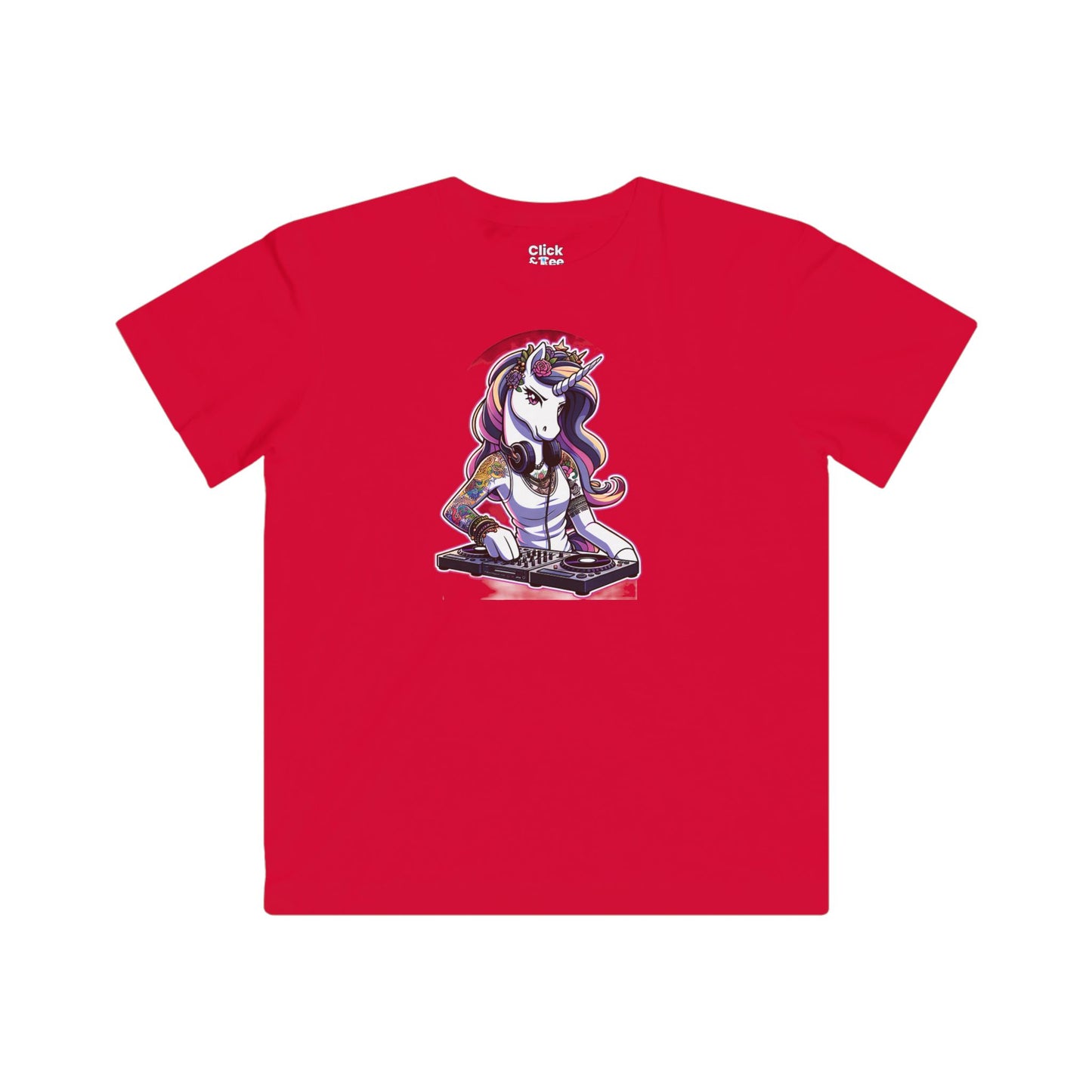 Kids Harem Anime T-Shirt - Tattooed Unicorn DJing - Harem Anime Style T-Shirt