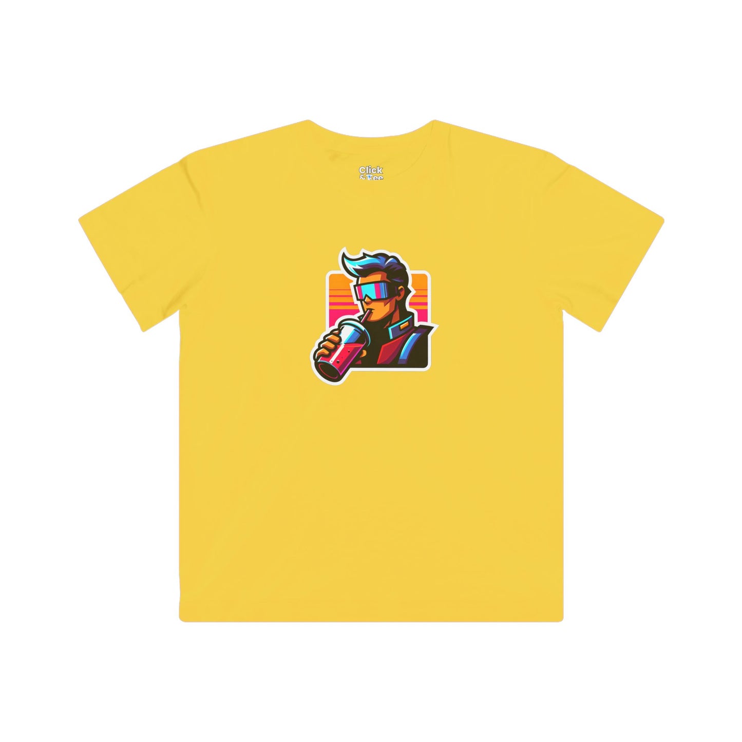 Kids Cartoon T-Shirt - Retro-futuristic Maverick Drinking a Smoothie - Cartoon Style T-Shirt