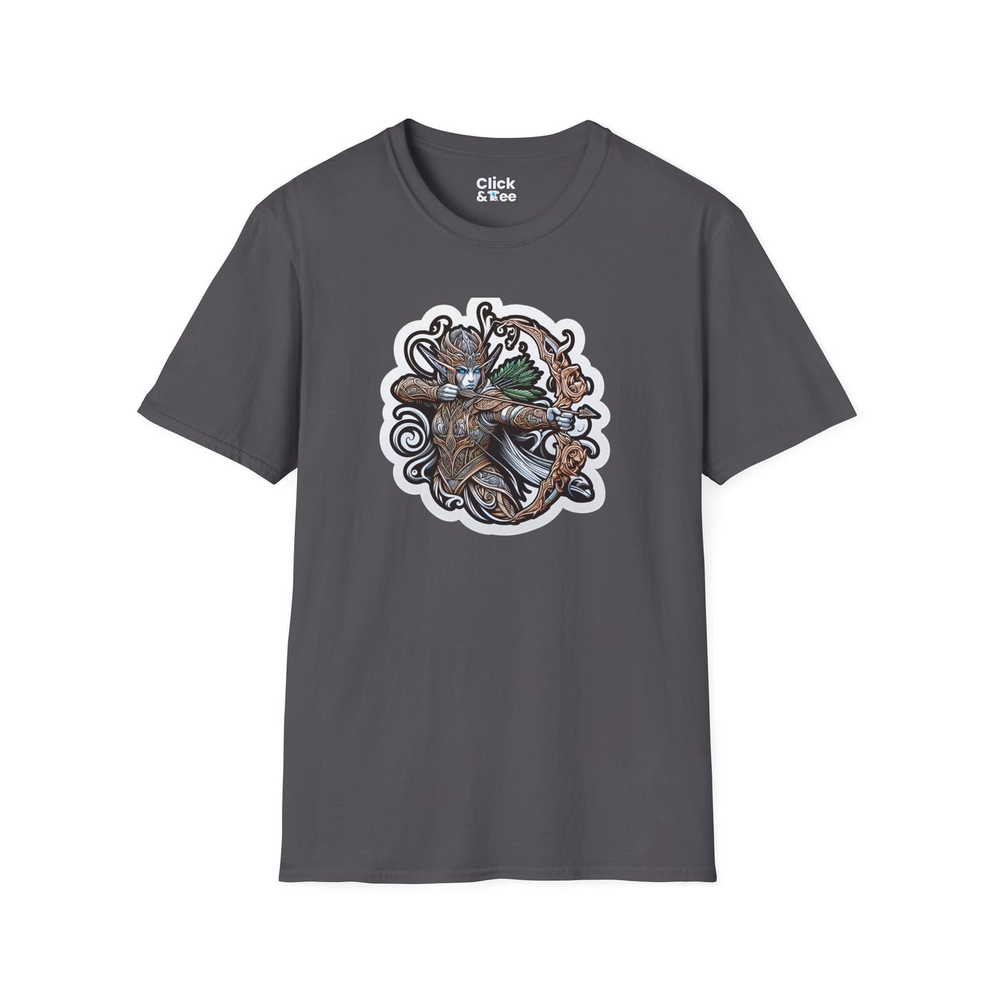 Fantasy T-Shirt - Fantastical Elf Shooting a bow and arrow - Fantasy Style T-Shirt
