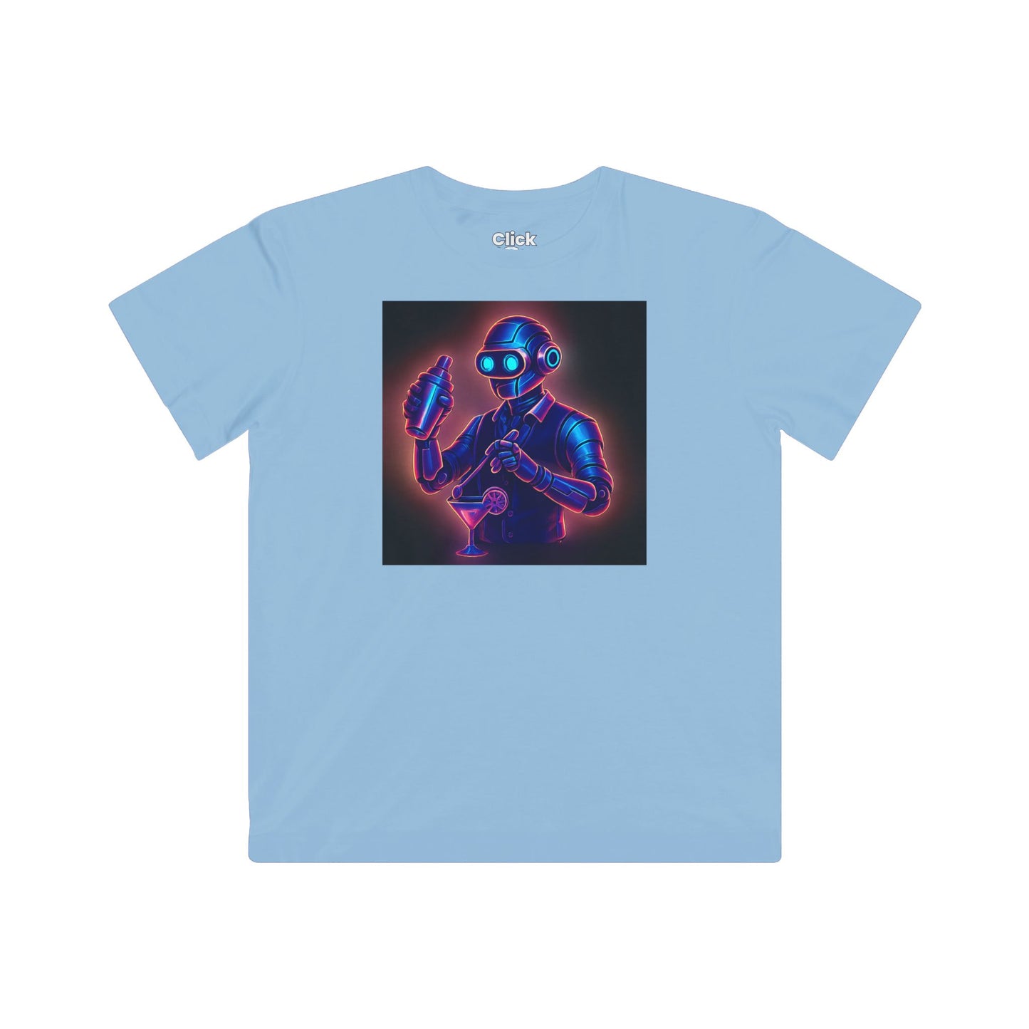 Kids Synthwave T-Shirt - Charming Robot Bartender Mixing a Cocktail - Synthwave Style T-Shirt