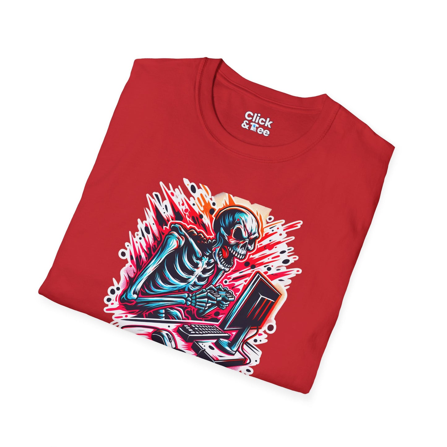 Color Splatter T-Shirt - Raging Skeleton Playing video games - Color Splatter Style T-Shirt