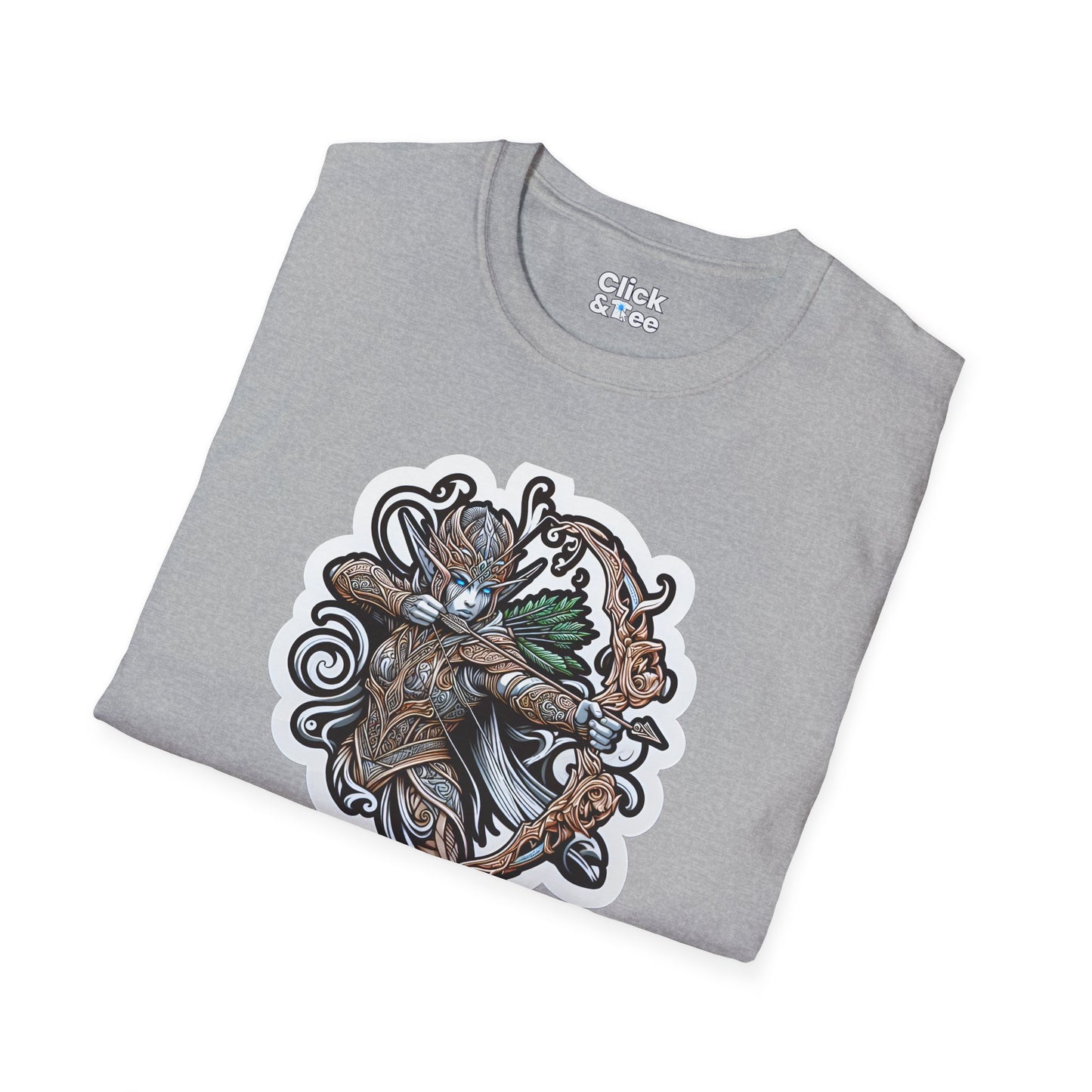Fantasy T-Shirt - Fantastical Elf Shooting a bow and arrow - Fantasy Style T-Shirt