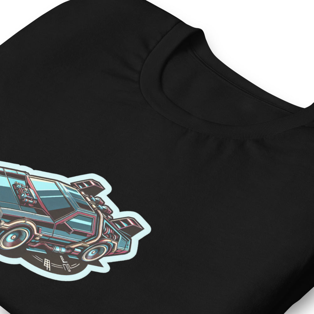 Unique T-Shirt - Ultra Fast Time Machine Car Speeding into the future - Futuristic Style T-Shirt