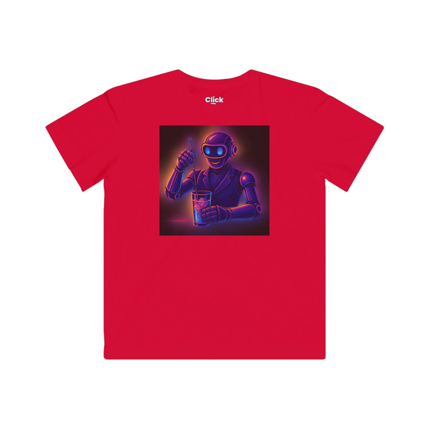 Kids Synthwave T-Shirt - Charming Robot Bartender Mixing a Cocktail - Synthwave Style T-Shirt