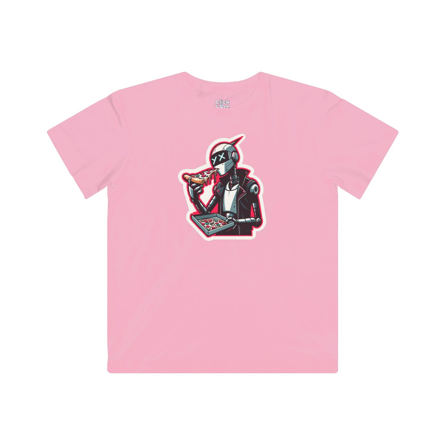 Kids Comic T-Shirt - Slim Robot Rebel Eating Pizza - Comic Style T-Shirt
