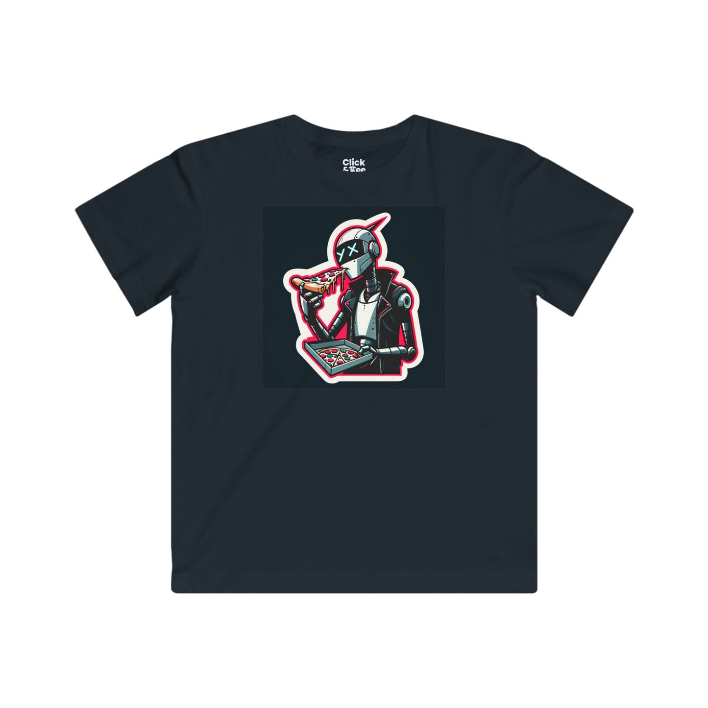 Kids Comic T-Shirt - Slim Robot Rebel Eating Pizza - Comic Style T-Shirt