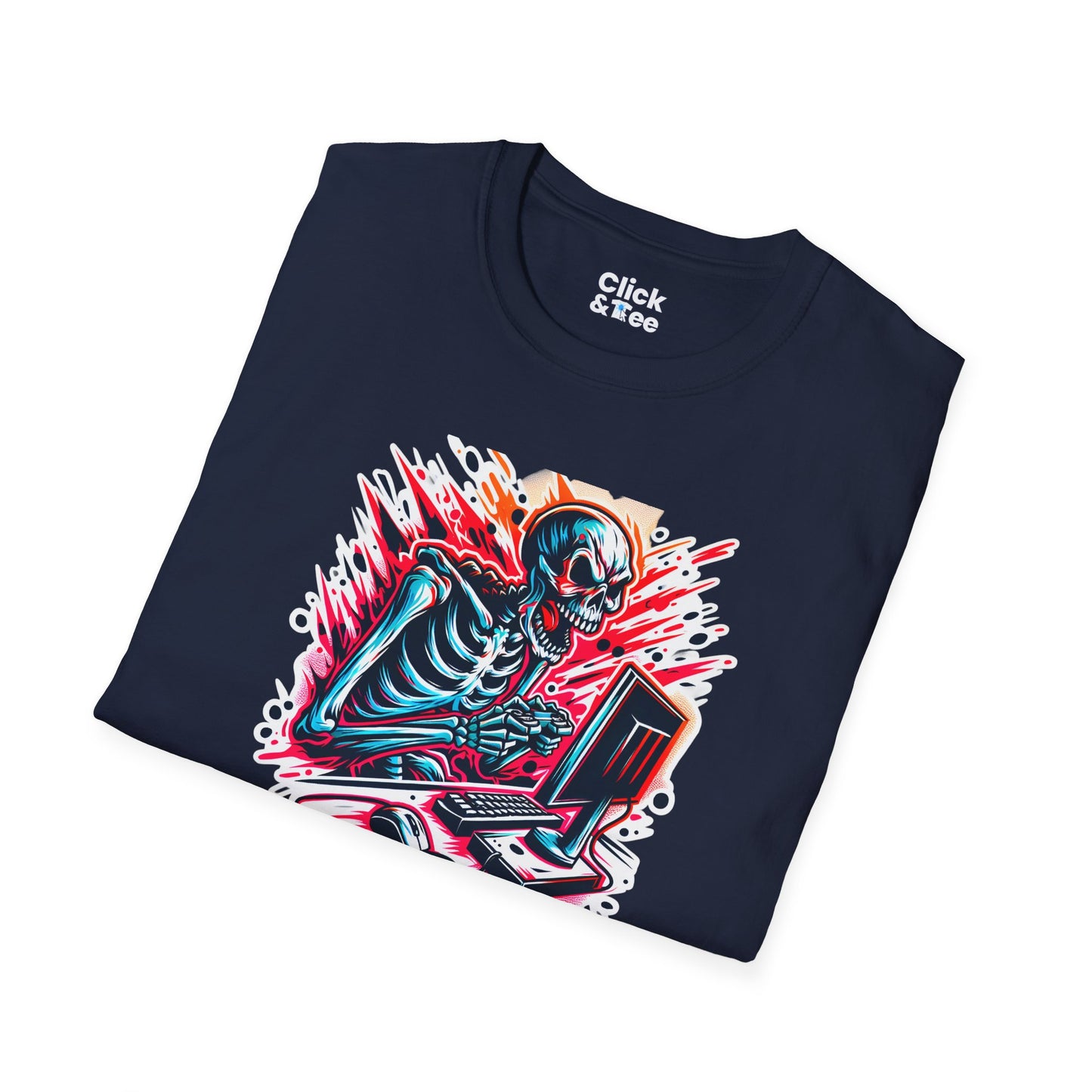 Color Splatter T-Shirt - Raging Skeleton Playing video games - Color Splatter Style T-Shirt