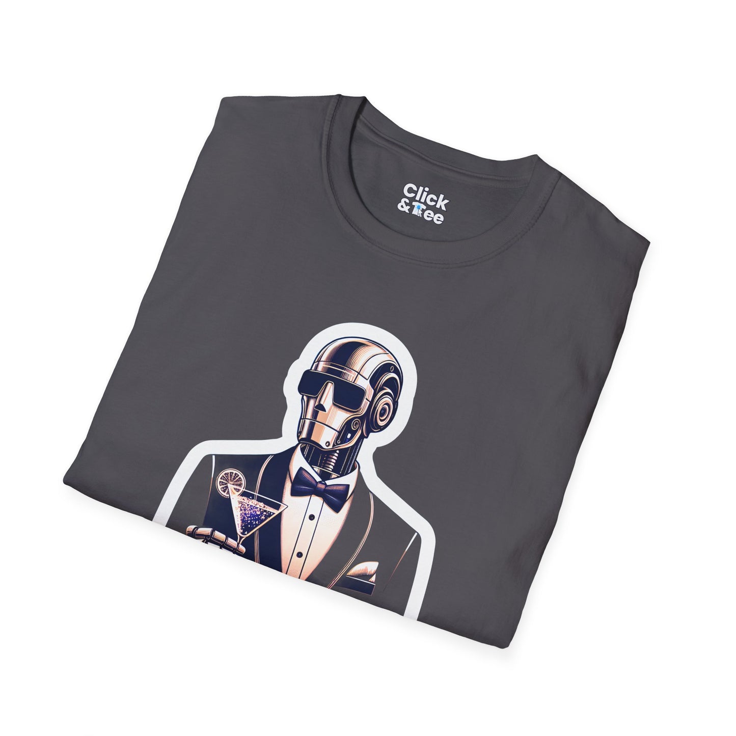 Retro T-Shirt - Classy Well Dressed Robot Bartender Serving a cocktail - Retro Style T-Shirt