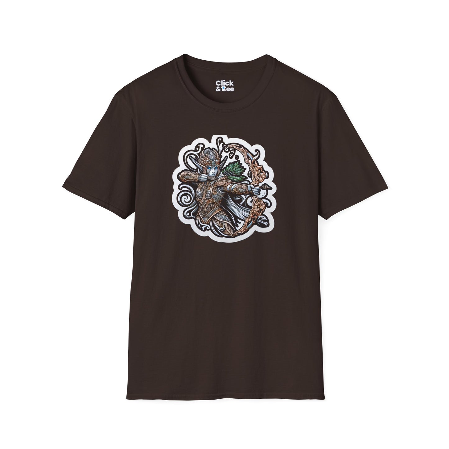 Fantasy T-Shirt - Fantastical Elf Shooting a bow and arrow - Fantasy Style T-Shirt