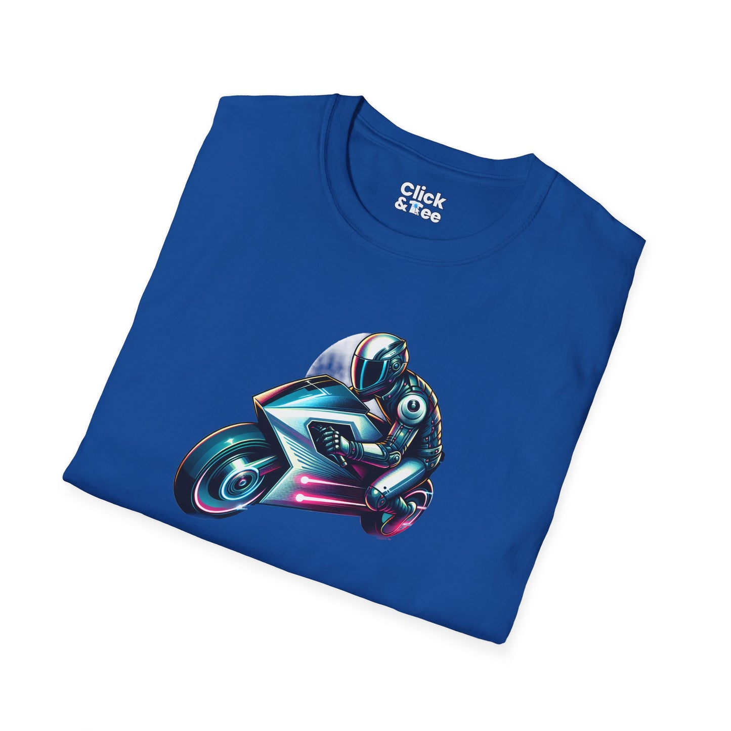 Synthwave T-Shirt - Futuristic Racer Riding a futuristic light bike - Synthwave Style T-Shirt
