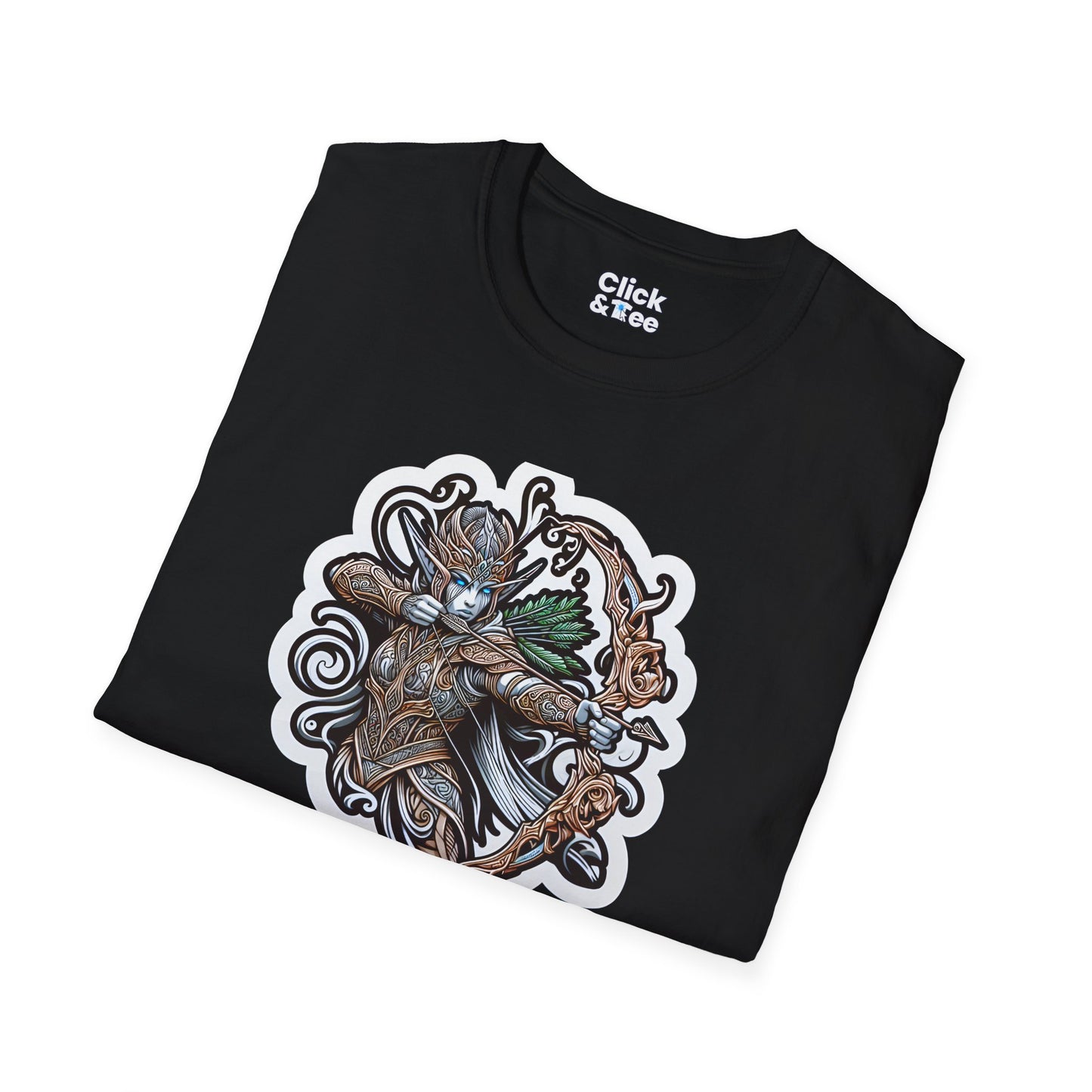 Fantasy T-Shirt - Fantastical Elf Shooting a bow and arrow - Fantasy Style T-Shirt