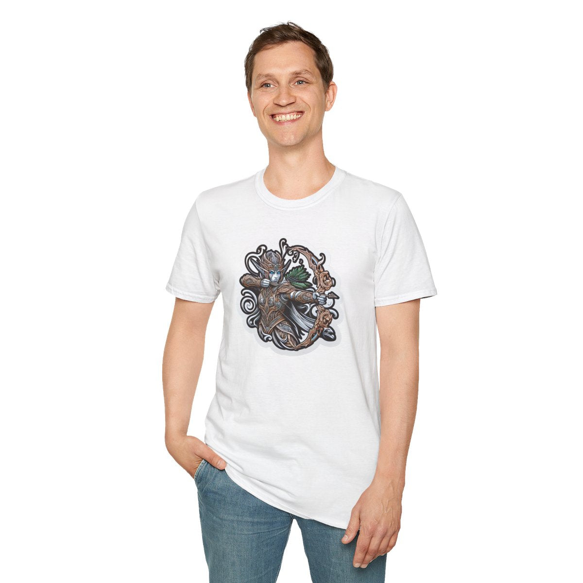 Fantasy T-Shirt - Fantastical Elf Shooting a bow and arrow - Fantasy Style T-Shirt