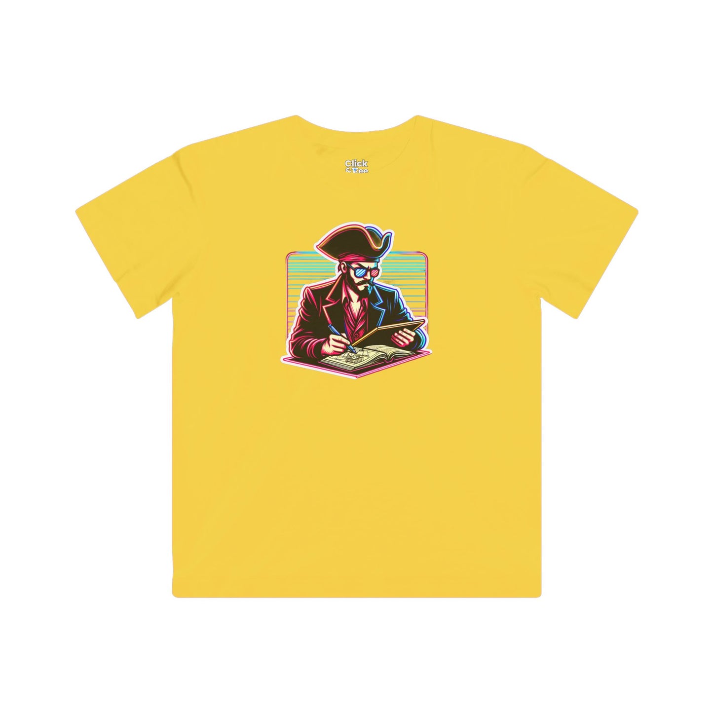 Kids 80s Neon T-Shirt - Retro Pirate Studying Intensely - 80s Neon Style T-Shirt