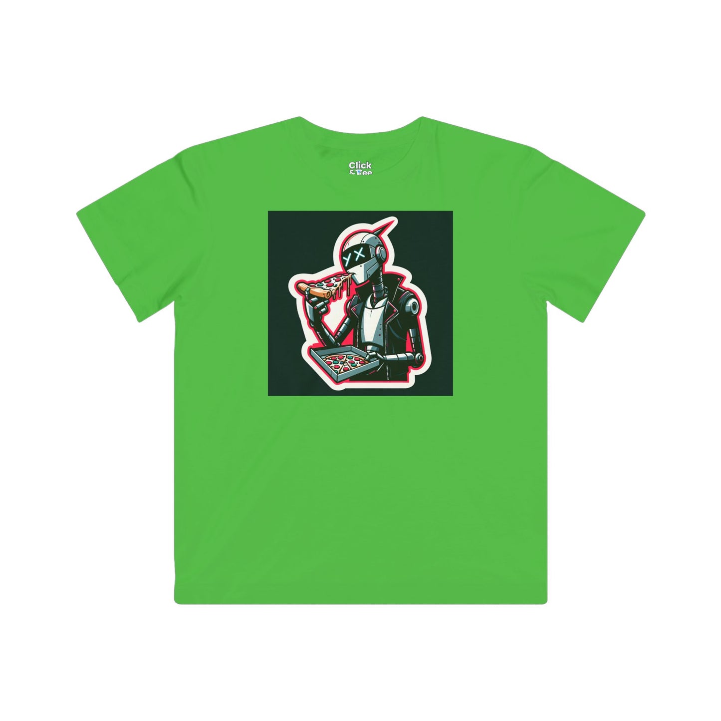 Kids Comic T-Shirt - Slim Robot Rebel Eating Pizza - Comic Style T-Shirt