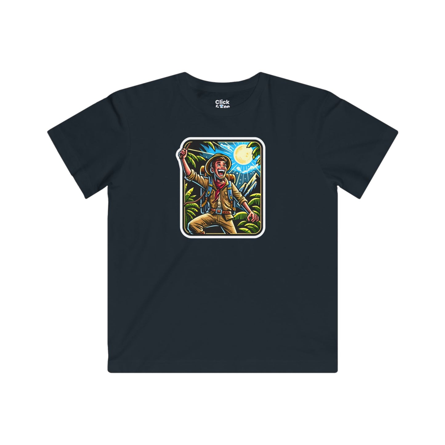 Kids Comic T-Shirt - Happy Adventurer Exploring the Unknown - Comic Style T-Shirt
