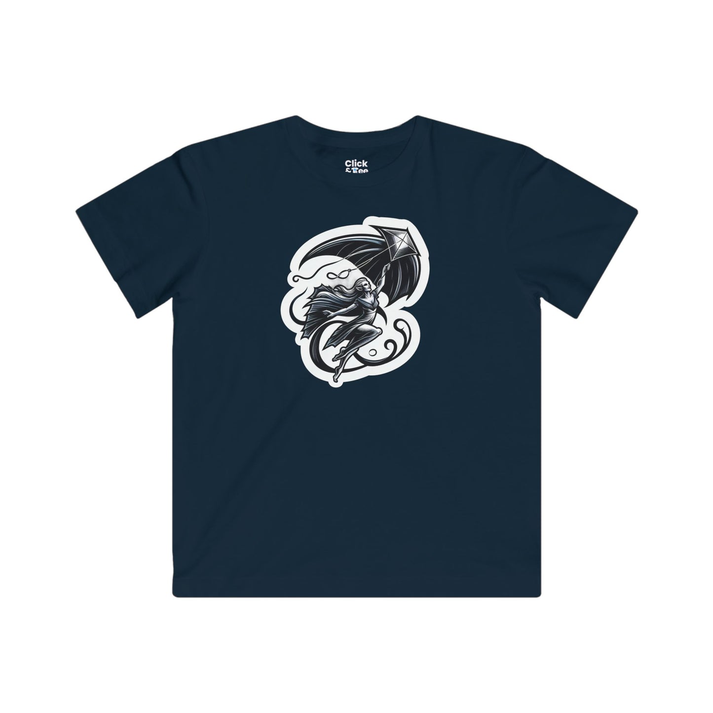 Kids Modern T-Shirt - Graceful Vampire Flying a Kite - Modern Style T-Shirt
