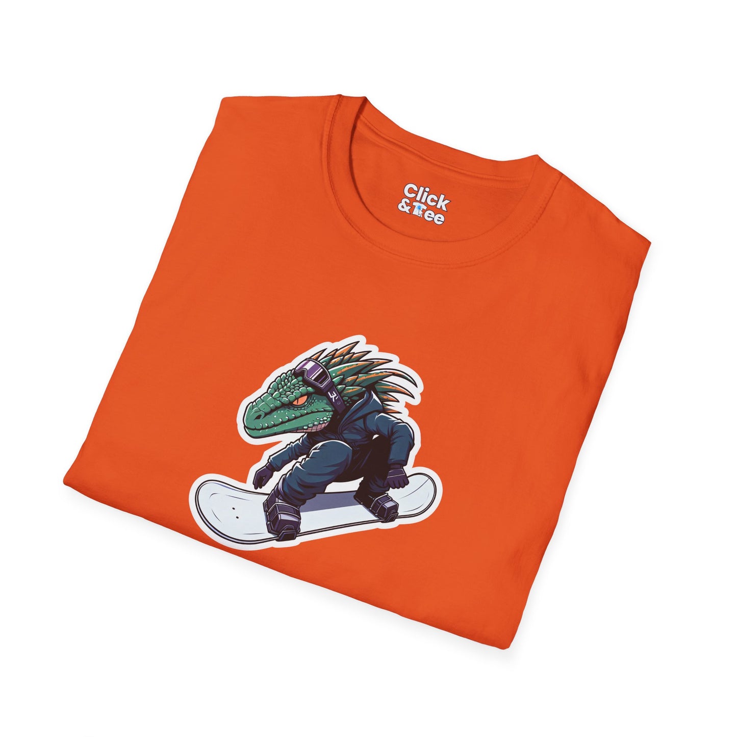 Unique T-Shirt - Heroic Lizard Snowboarder Flying through the air - Shonen Anime Style T-Shirt