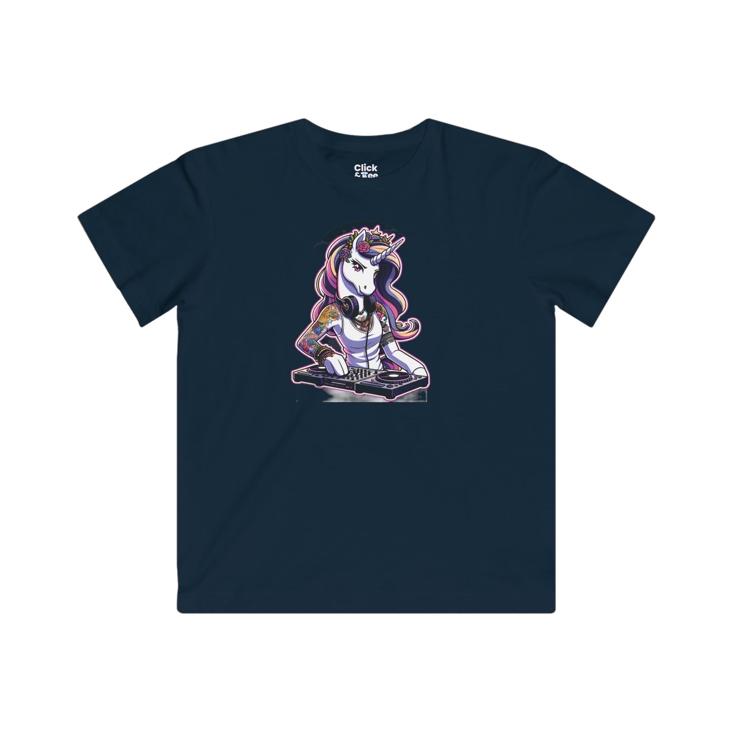 Kids Harem Anime T-Shirt - Tattooed Unicorn DJing - Harem Anime Style T-Shirt