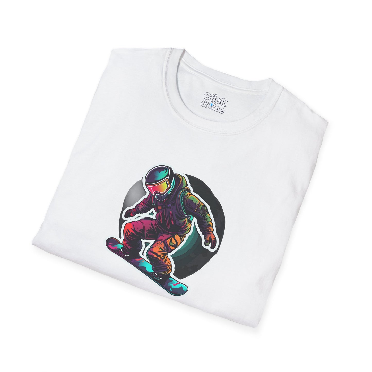 Retro T-Shirt - Aggressive Robot Snowboarder Flying through the air - Retro Style T-Shirt