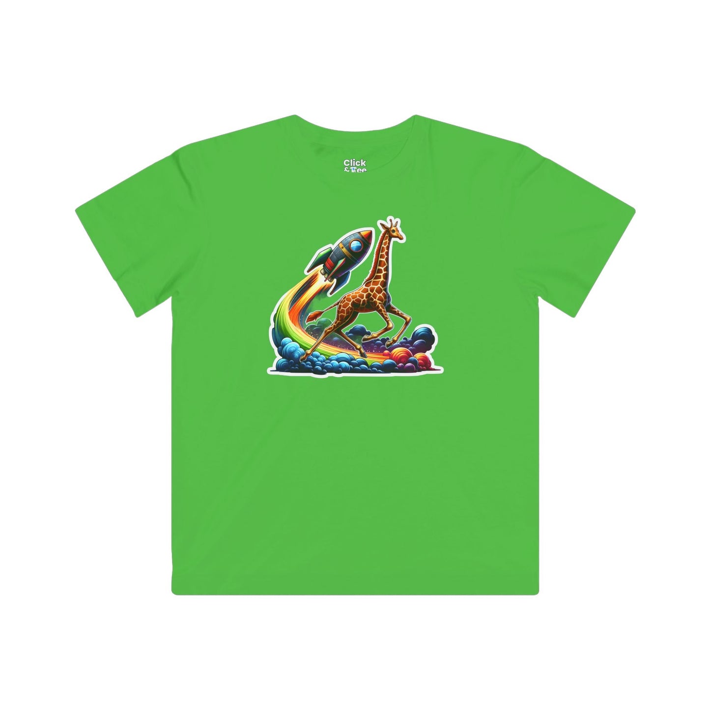 Kids Fantasy T-Shirt - Slim Giraffe In a Rocketship Race - Fantasy Style T-Shirt