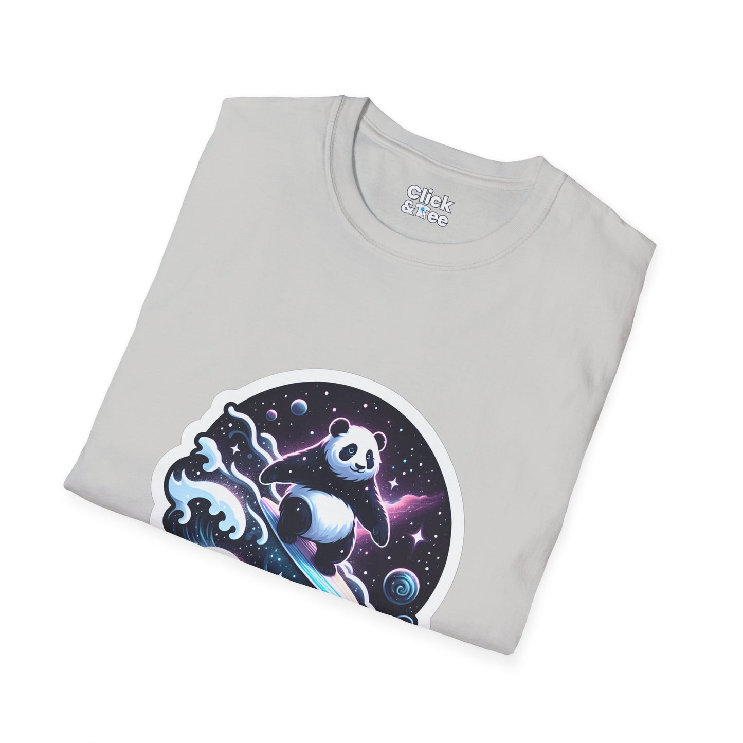 Digital Art T-Shirt - Magical Panda Surfing in space - Digital Art Style T-Shirt