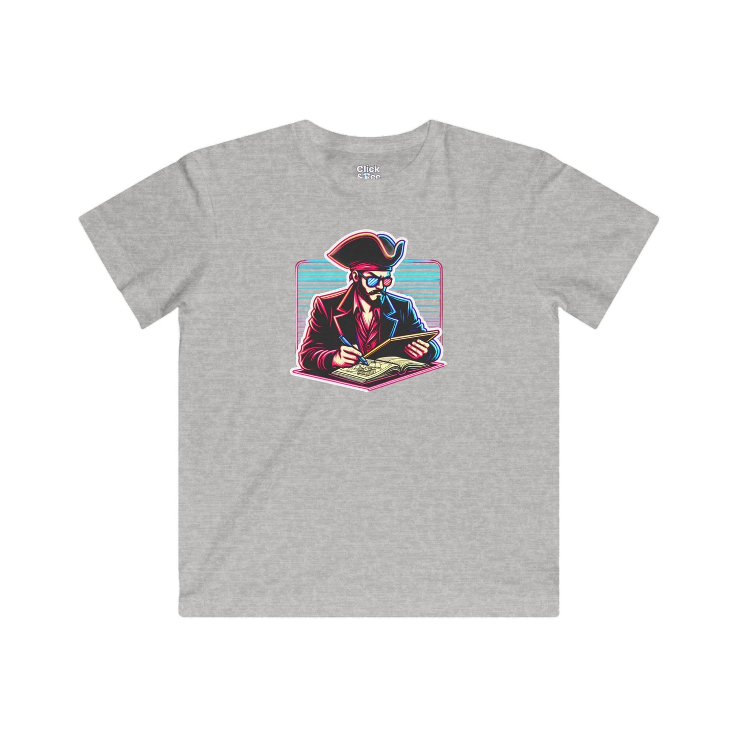 Kids 80s Neon T-Shirt - Retro Pirate Studying Intensely - 80s Neon Style T-Shirt