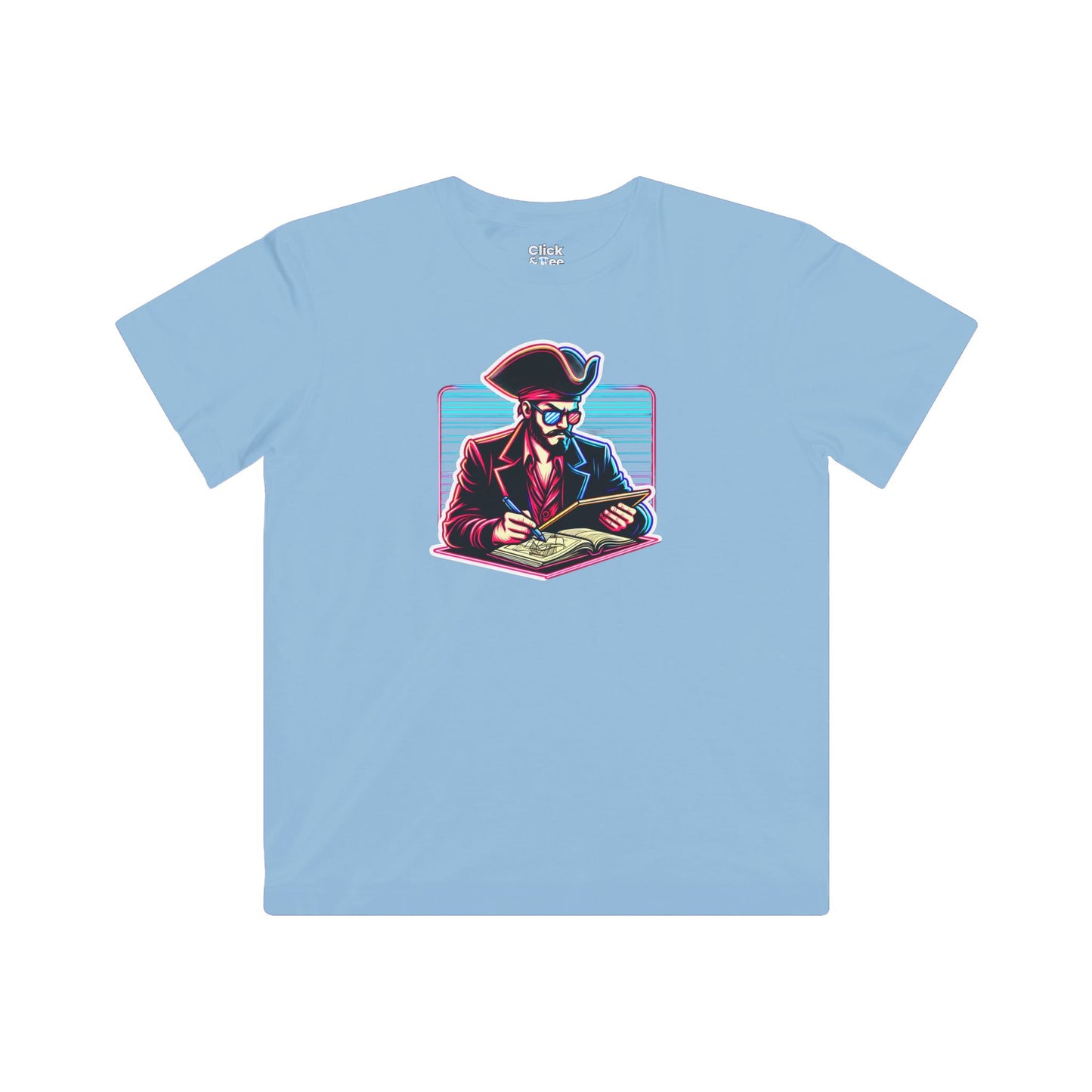 Kids 80s Neon T-Shirt - Retro Pirate Studying Intensely - 80s Neon Style T-Shirt