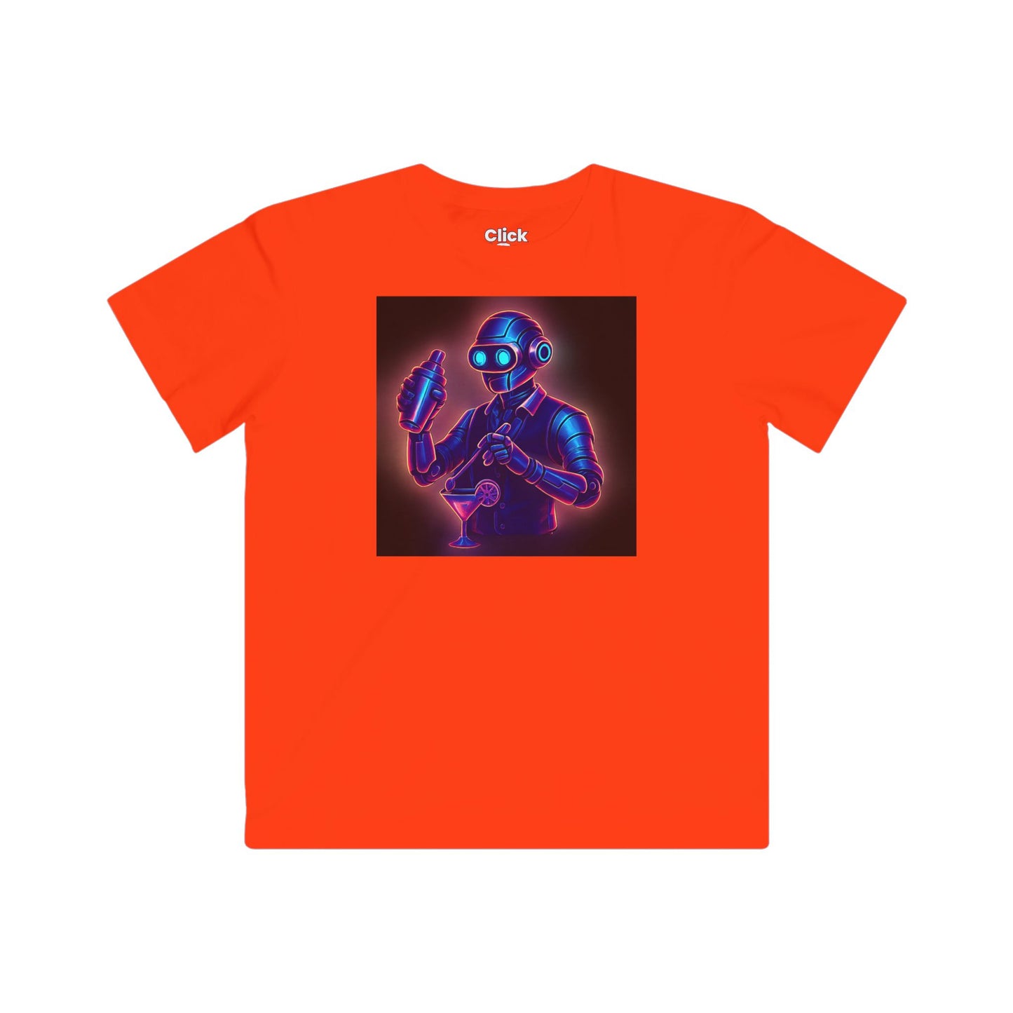 Kids Synthwave T-Shirt - Charming Robot Bartender Mixing a Cocktail - Synthwave Style T-Shirt