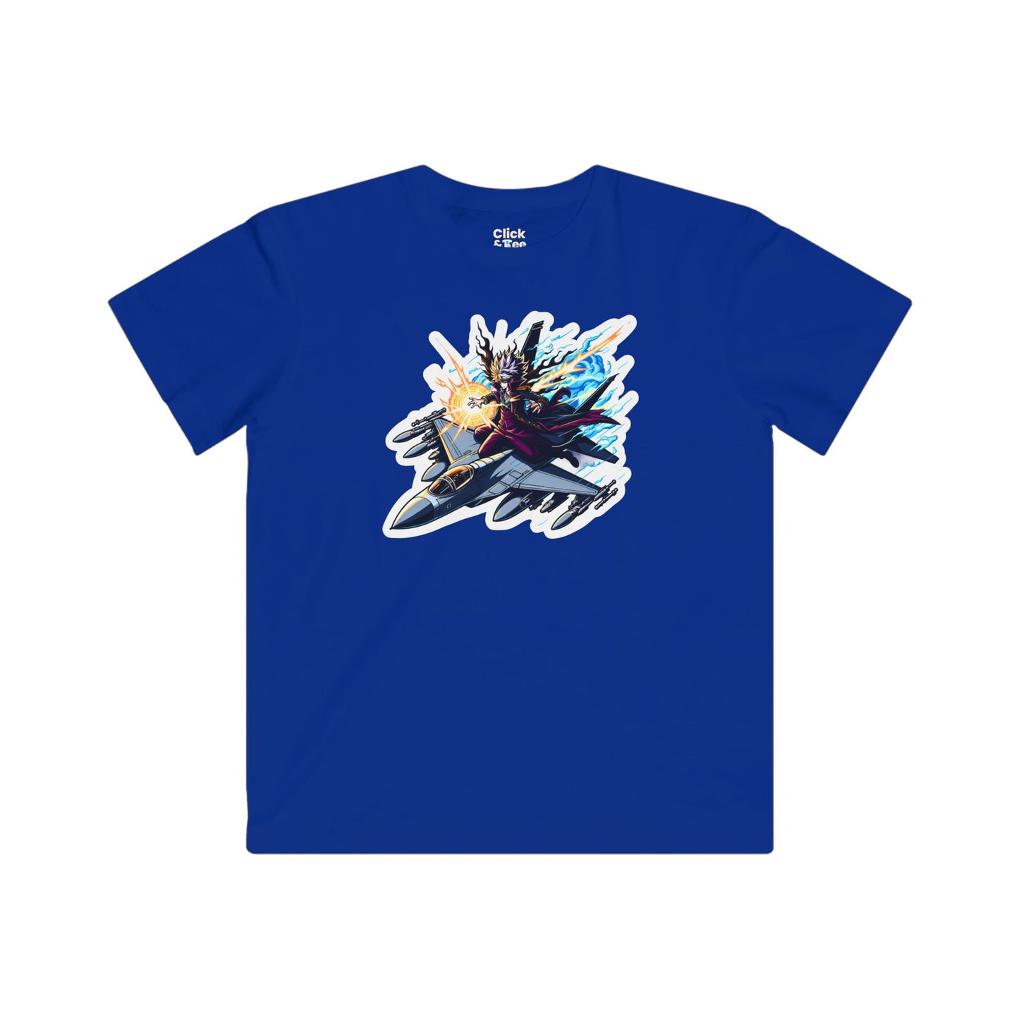 Kids Shonen Anime T-Shirt - Disheveled Warlock Flying a Fighter Jet - Shonen Anime Style T-Shirt
