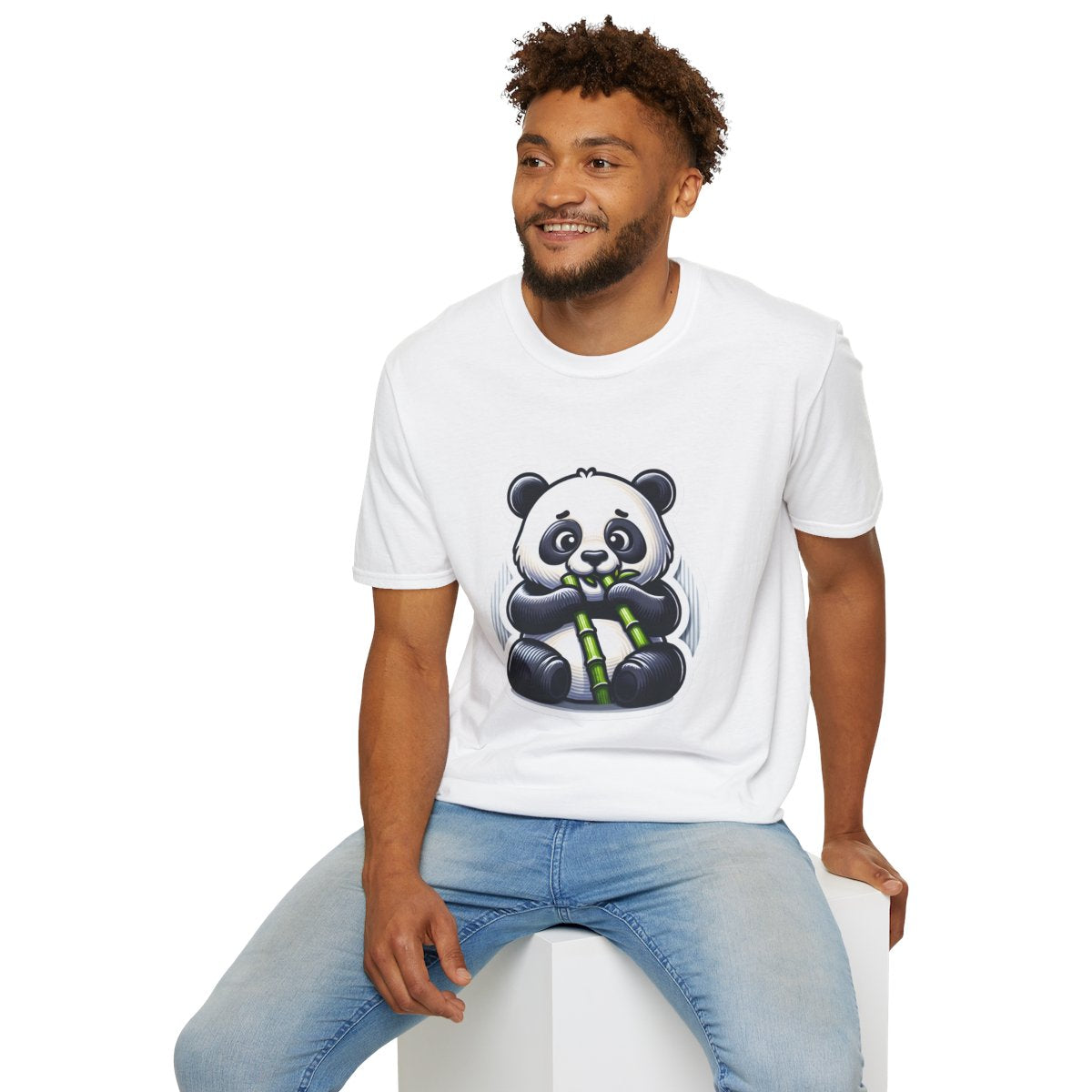 Realistic T-Shirt - Hungry Panda Eating Bamboo - Realistic Style T-Shirt
