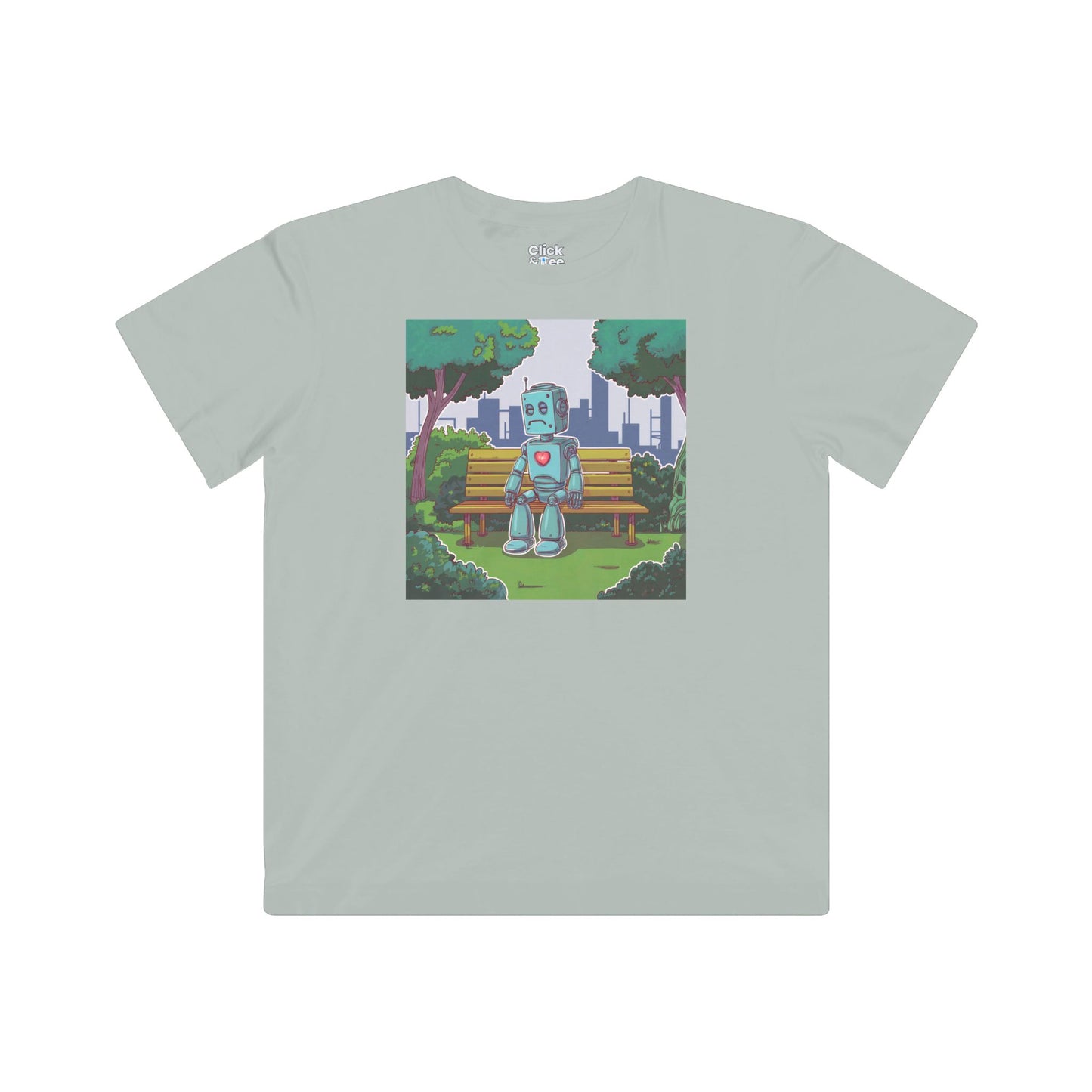 Kids Cyberpunk T-Shirt - Lonely Sad Robot Sitting on a Bench - Cyberpunk Style T-Shirt
