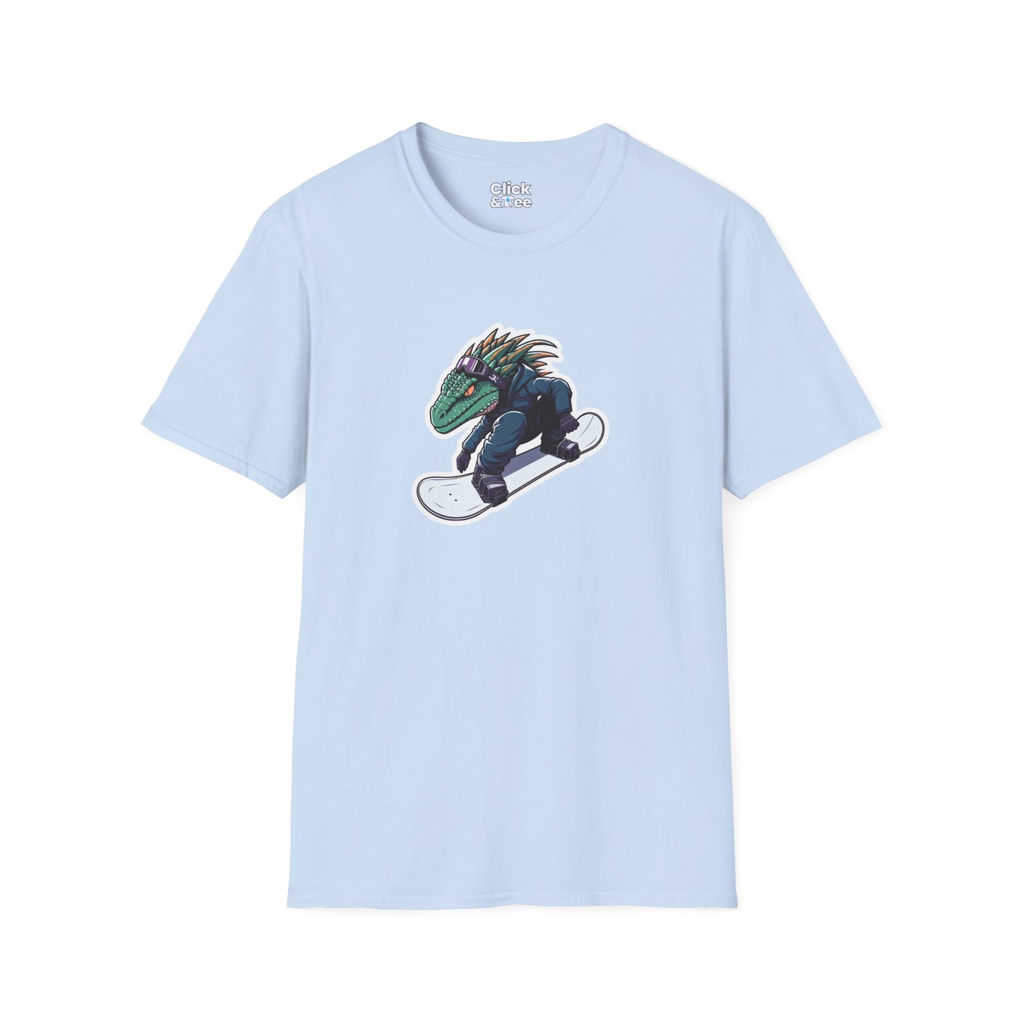Unique T-Shirt - Heroic Lizard Snowboarder Flying through the air - Shonen Anime Style T-Shirt