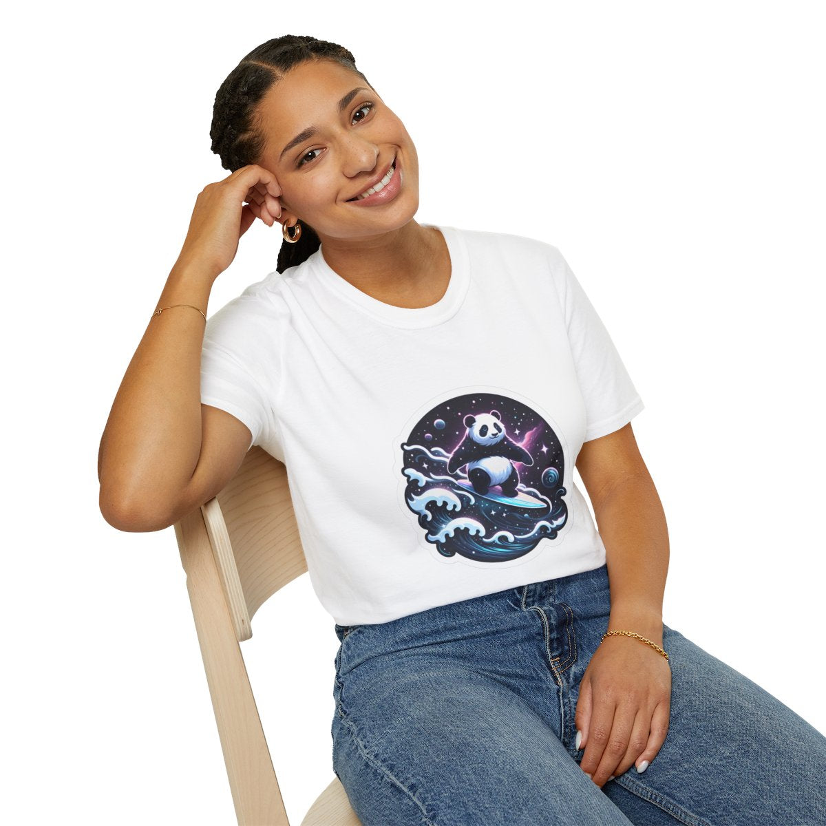 Digital Art T-Shirt - Magical Panda Surfing in space - Digital Art Style T-Shirt