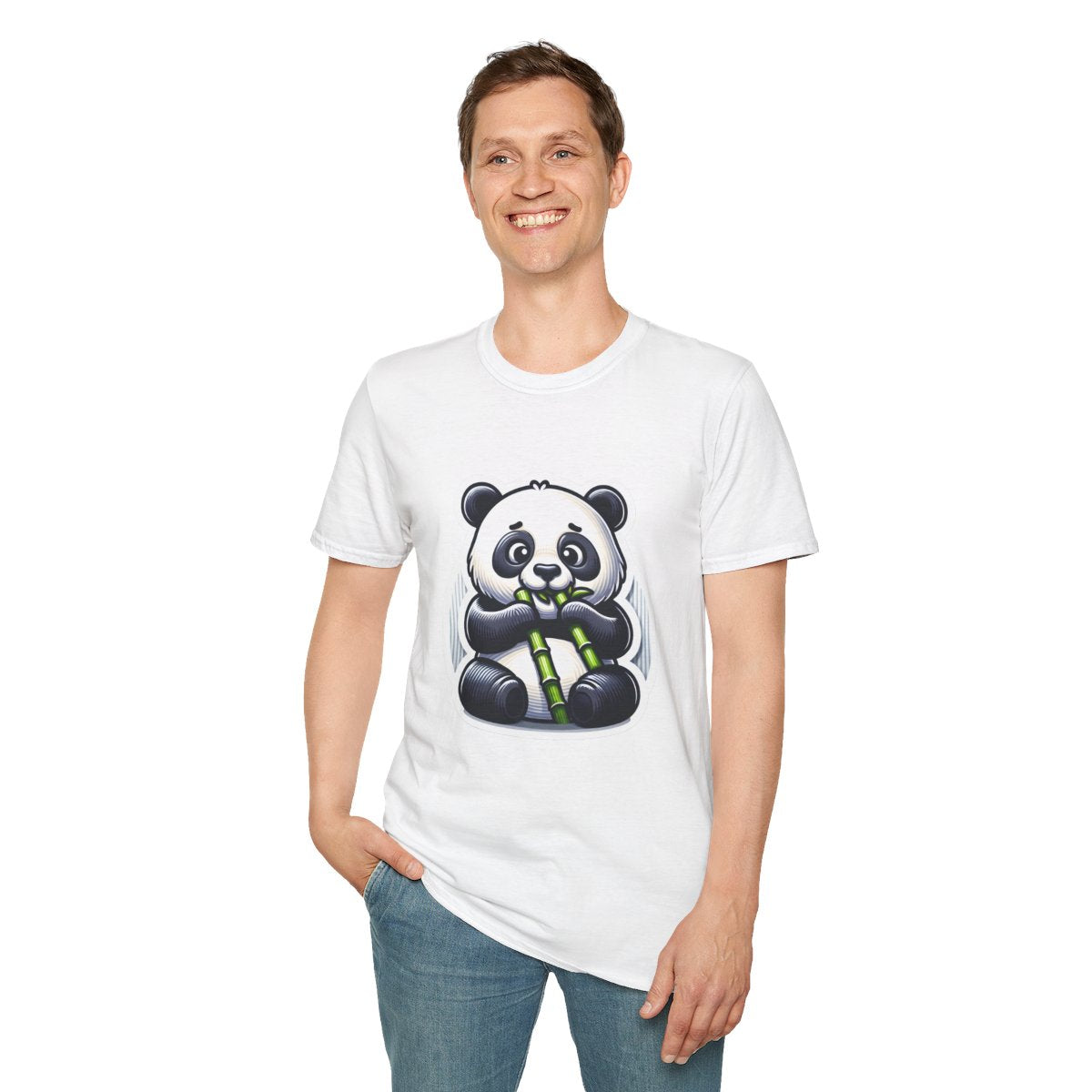 Realistic T-Shirt - Hungry Panda Eating Bamboo - Realistic Style T-Shirt