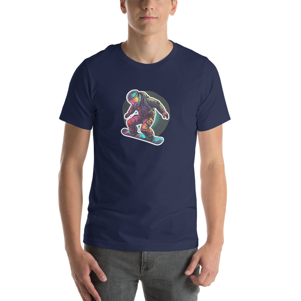 Retro T-Shirt - Aggressive Robot Snowboarder Flying through the air - Retro Style T-Shirt