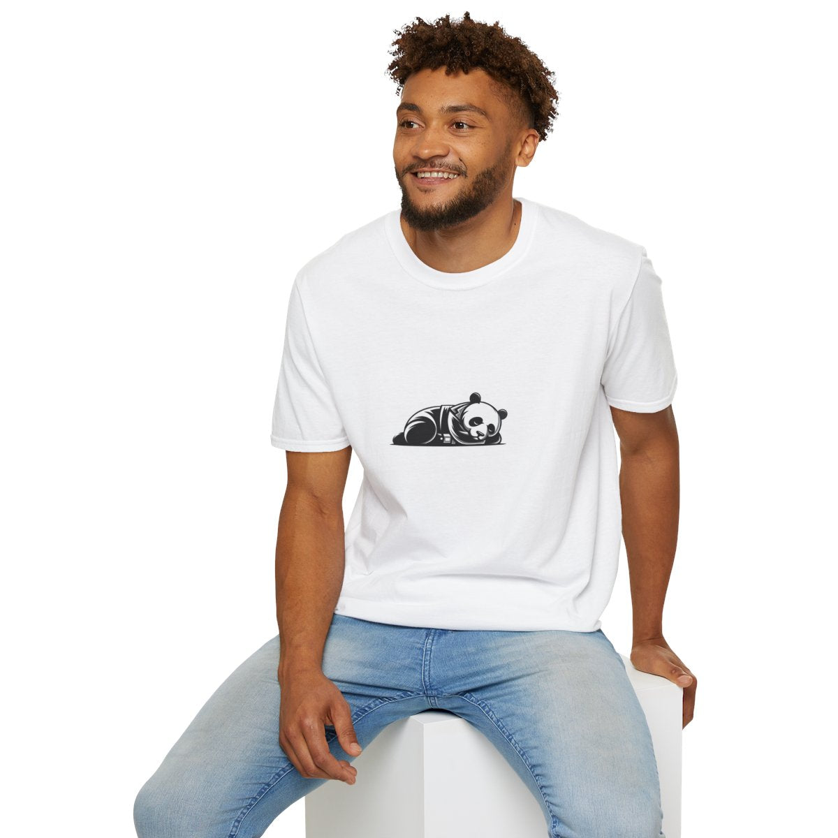 Unique T-Shirt - Sleepy Panda Eating rainbow ice cream - Vector Style T-Shirt