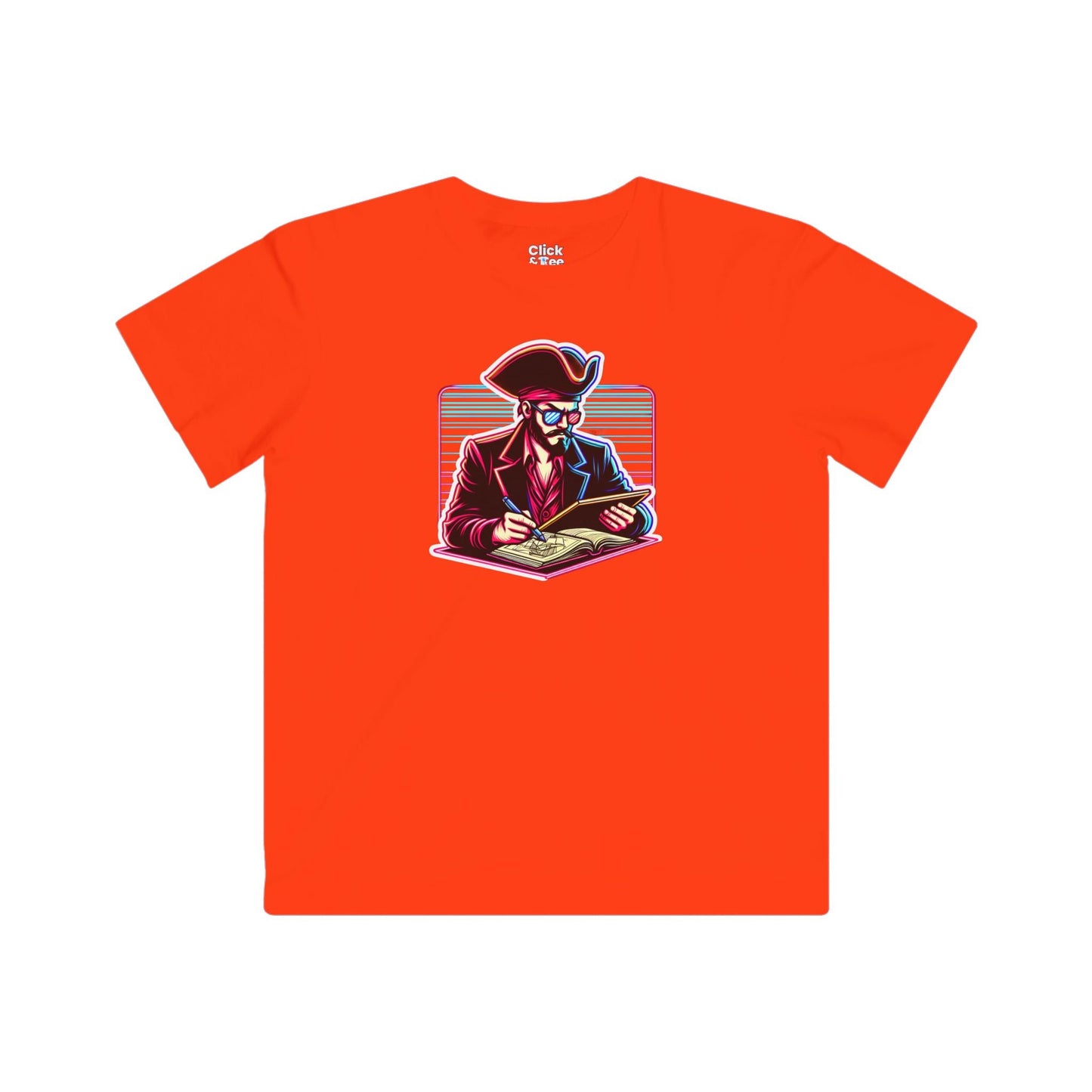 Kids 80s Neon T-Shirt - Retro Pirate Studying Intensely - 80s Neon Style T-Shirt