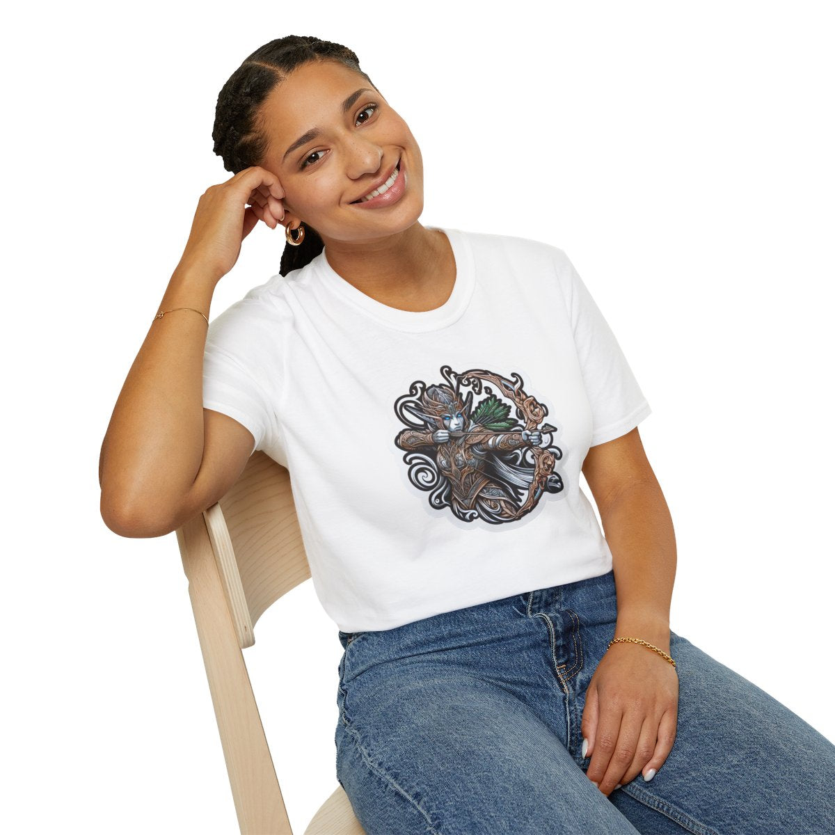 Fantasy T-Shirt - Fantastical Elf Shooting a bow and arrow - Fantasy Style T-Shirt