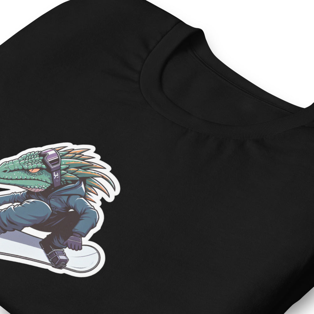 Unique T-Shirt - Heroic Lizard Snowboarder Flying through the air - Shonen Anime Style T-Shirt