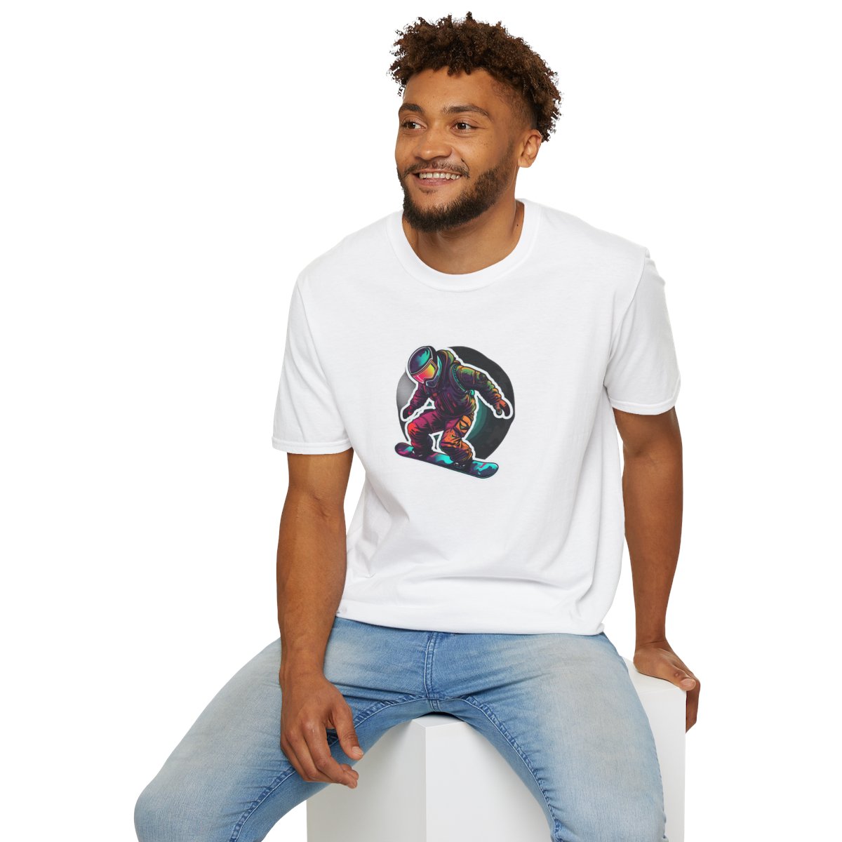 Retro T-Shirt - Aggressive Robot Snowboarder Flying through the air - Retro Style T-Shirt