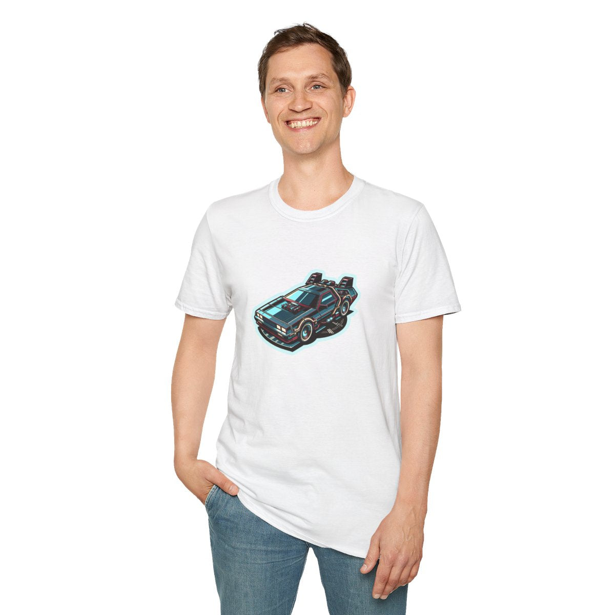 Unique T-Shirt - Ultra Fast Time Machine Car Speeding into the future - Futuristic Style T-Shirt