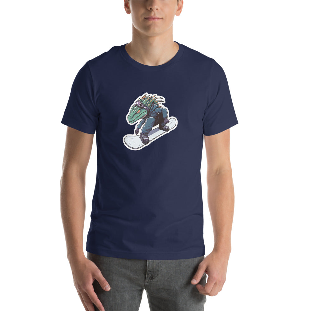 Unique T-Shirt - Heroic Lizard Snowboarder Flying through the air - Shonen Anime Style T-Shirt