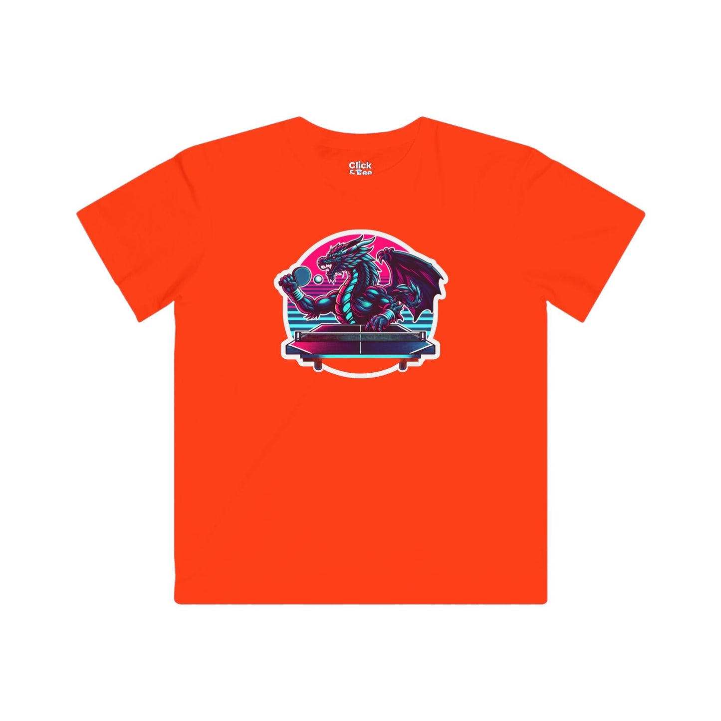 Kids Synthwave T-Shirt - Powerful Dragon Playing Ping Pong - Synthwave Style T-Shirt