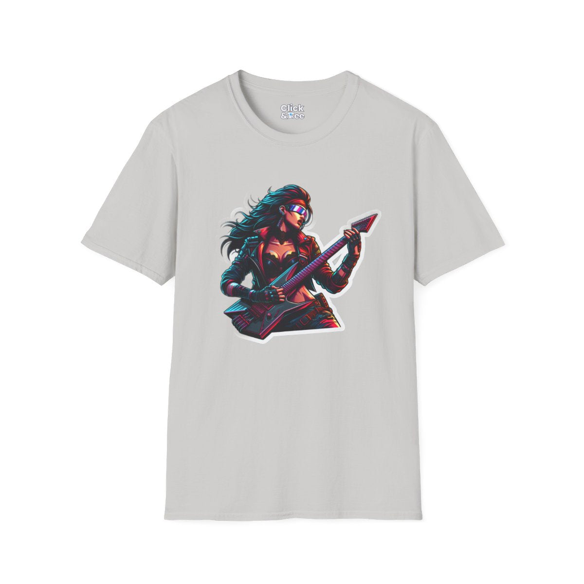 CyberpunkBeautiful Female Guitarist Unique T-Shirt Image 5
