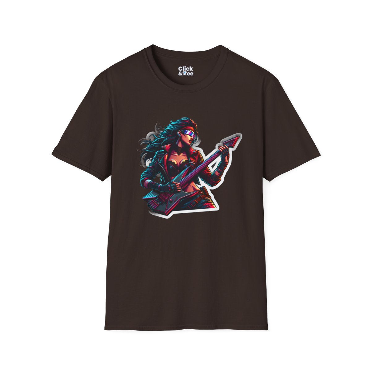 CyberpunkBeautiful Female Guitarist Unique T-Shirt Image 10