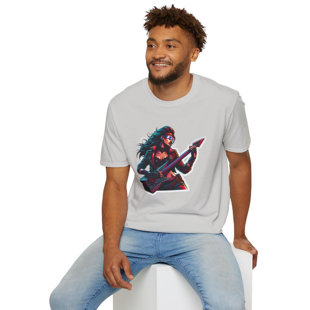 CyberpunkBeautiful Female Guitarist Unique T-Shirt Image 7
