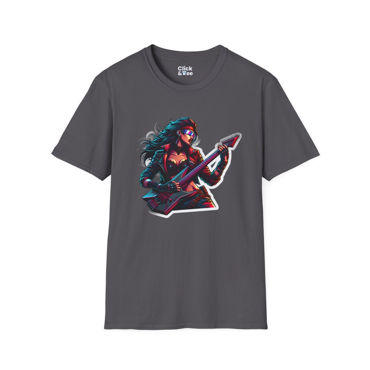 CyberpunkBeautiful Female Guitarist Unique T-Shirt Image 16