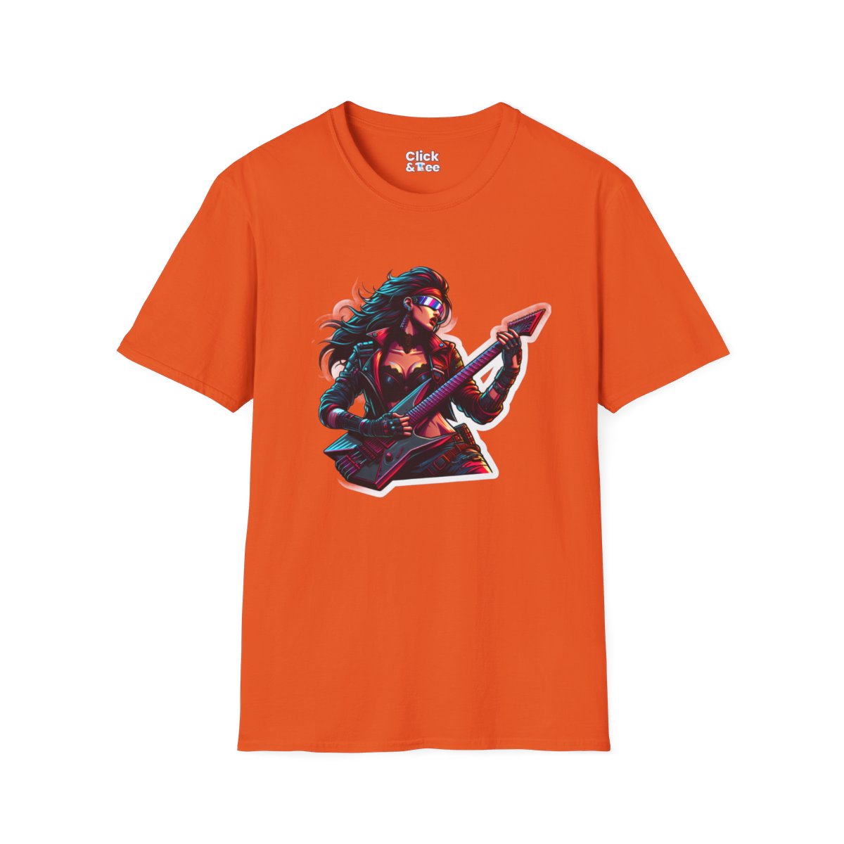 CyberpunkBeautiful Female Guitarist Unique T-Shirt Image 9