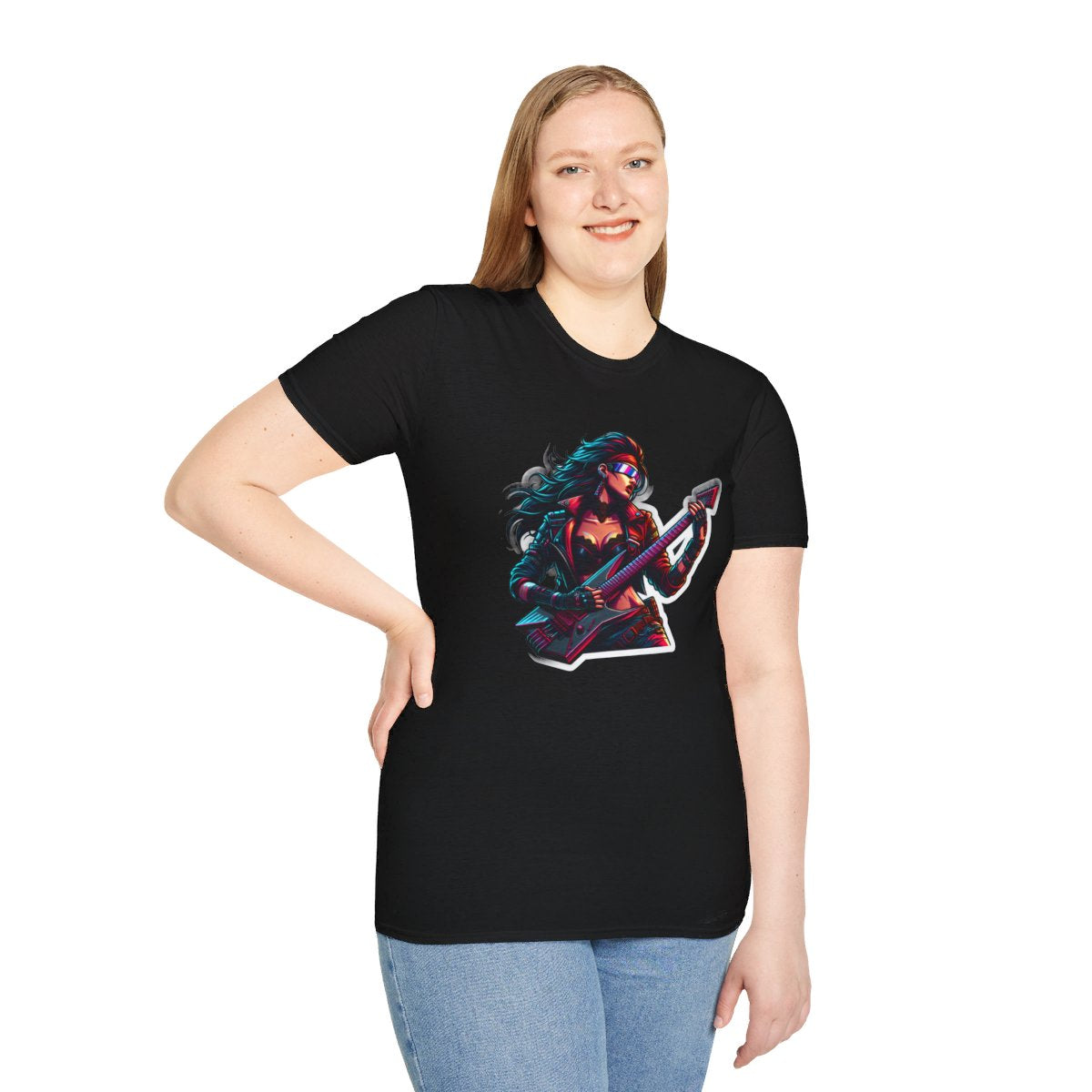 CyberpunkBeautiful Female Guitarist Unique T-Shirt Image 8